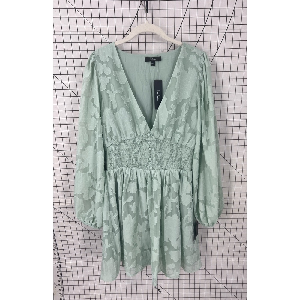LULU’S Tomorrow and Always Light Sage Green Burnout Floral Mini Dress L - Picture 2 of 15